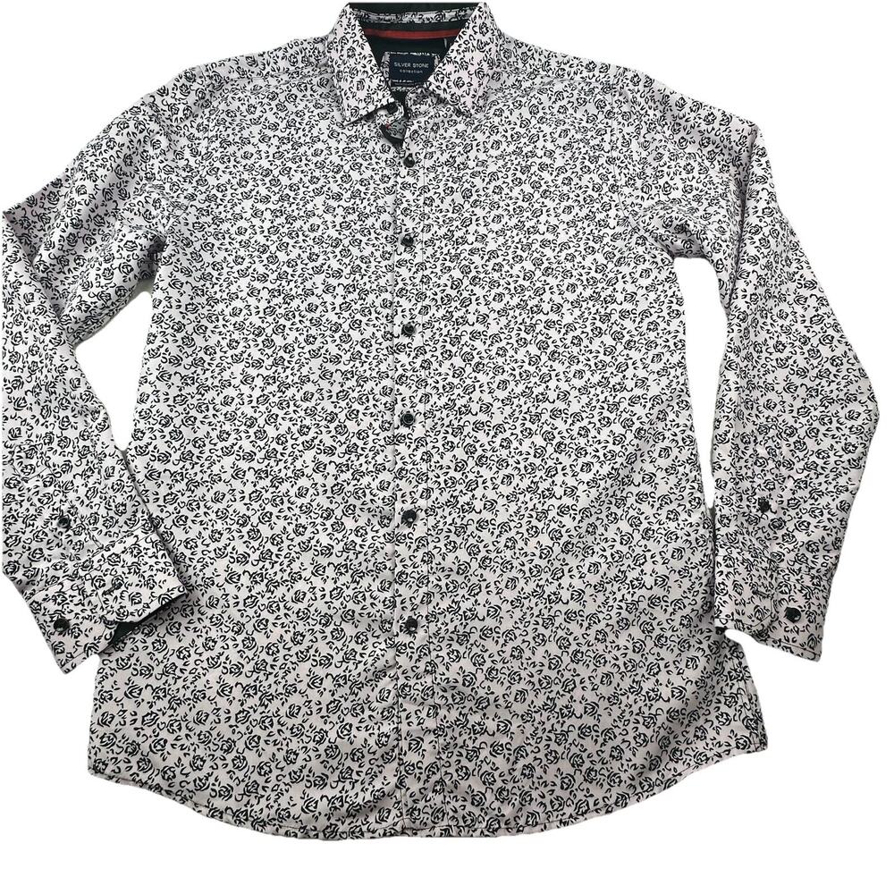 Silver Stone Collection Men’s Pink Black Long Sleeve Button Down Modern Fit Sz L